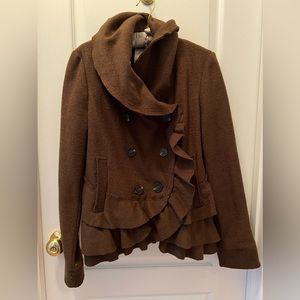 Anthropologie fall jacket coat wool brown ruffles elevenses sz 10